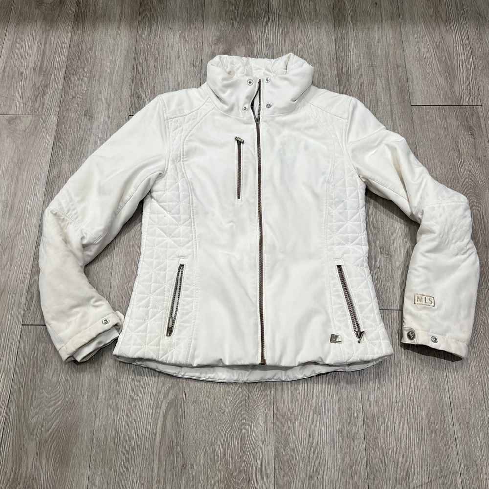 NILS Women's White Quilted Waterproof Breathable Ski Jacket Size 4